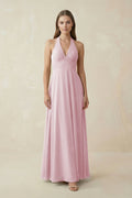A-Line Pleated Chiffon V-Neck Bridesmaid Dress in Candy Pink