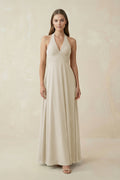 A-Line Pleated Chiffon V-Neck Bridesmaid Dress in Dove Gray