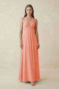A-Line Pleated Chiffon V-Neck Bridesmaid Dress in Rosette