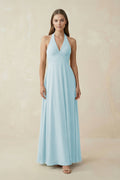 A-Line Pleated Chiffon V-Neck Bridesmaid Dress in Sky Blue