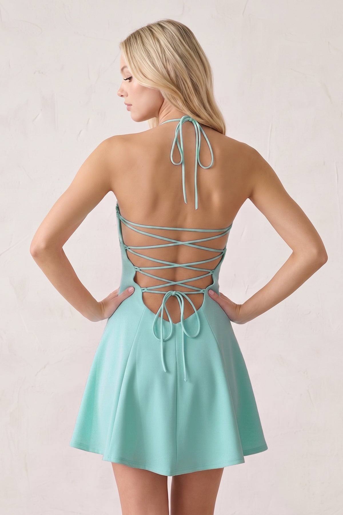 Pink Halter A-Line Embroidery Satin Short Homecoming Dress