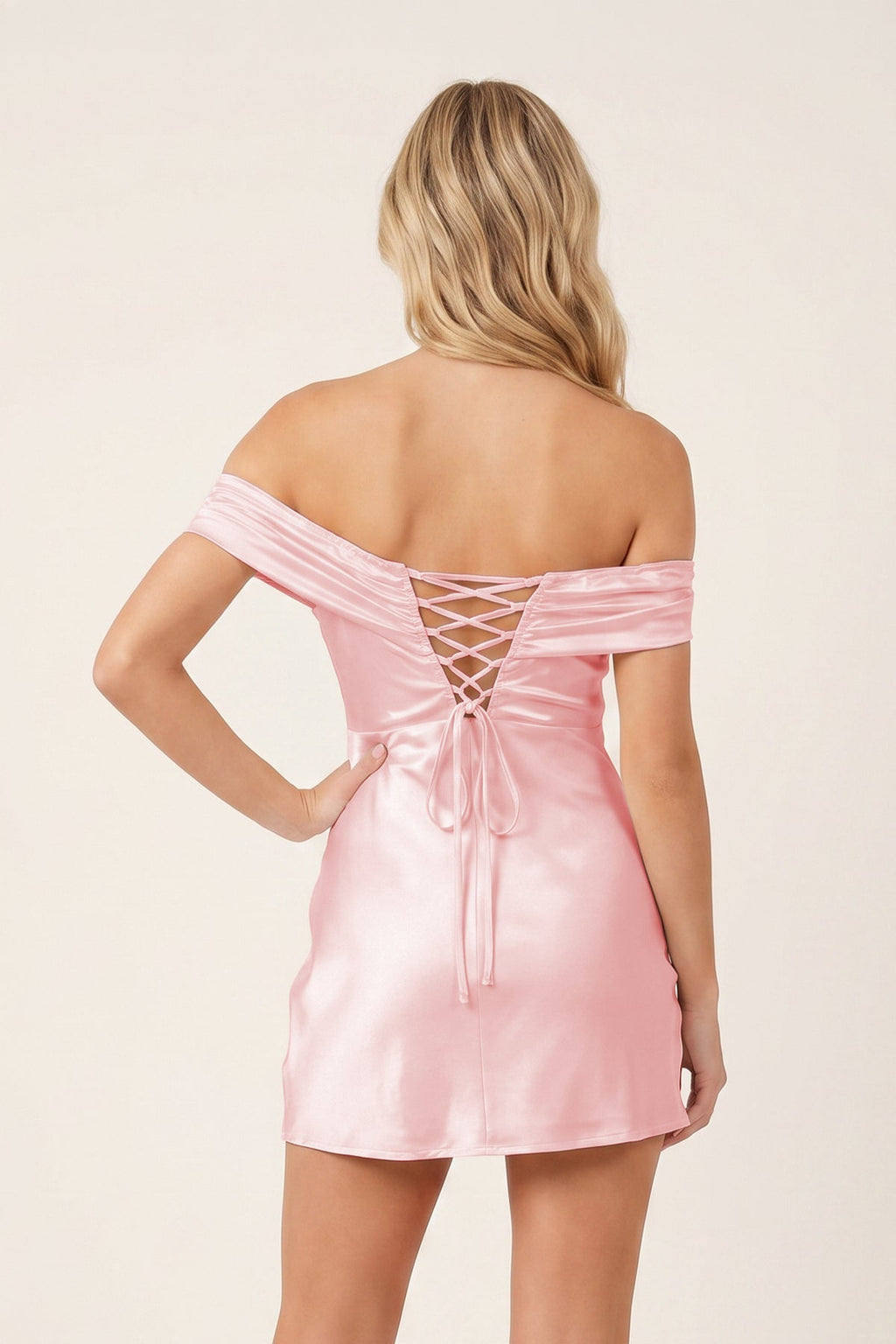 Aqua Off-the-Shoulder Satin Sheath Homecoming Dress