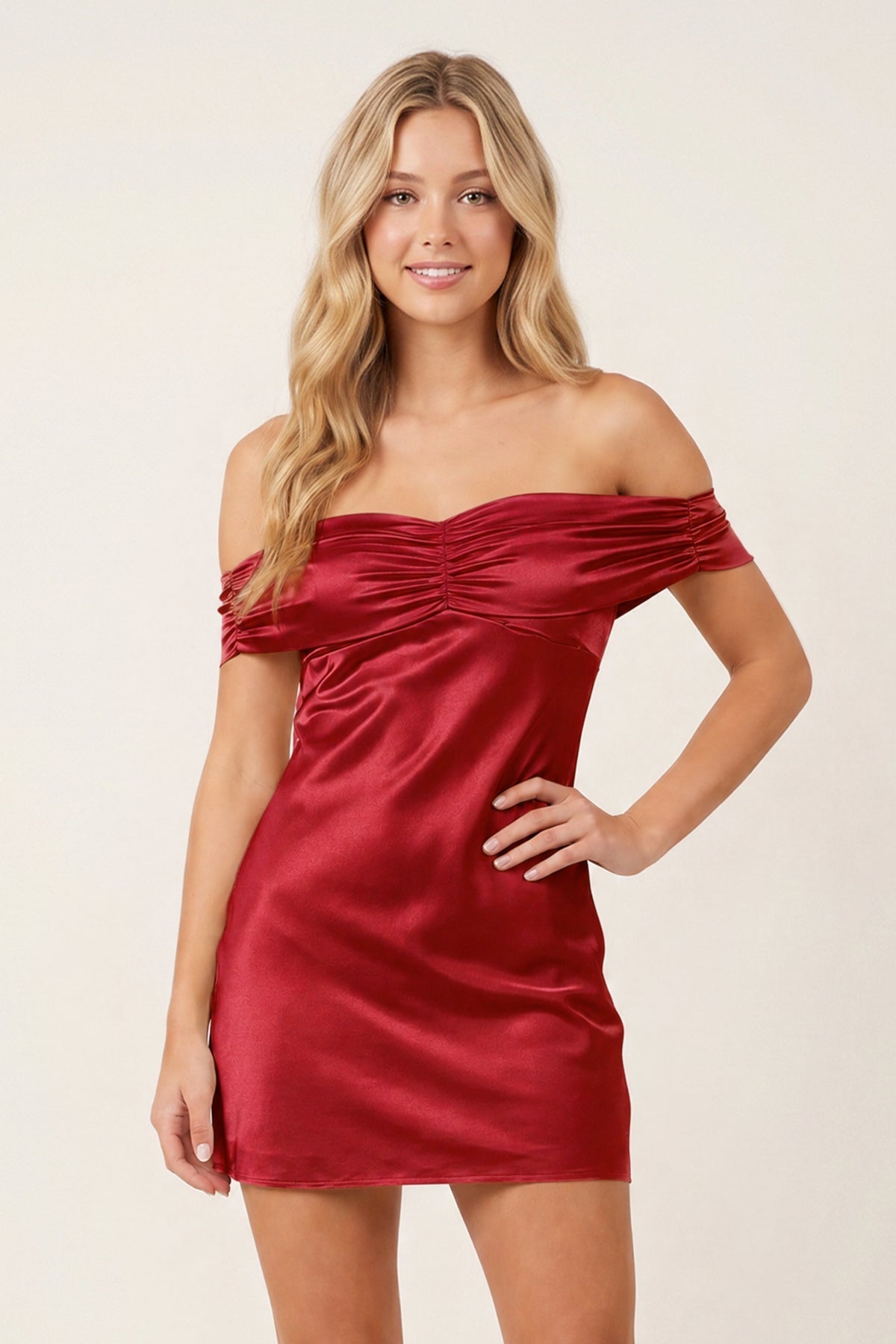 Aqua Off-the-Shoulder Satin Sheath Homecoming Dress