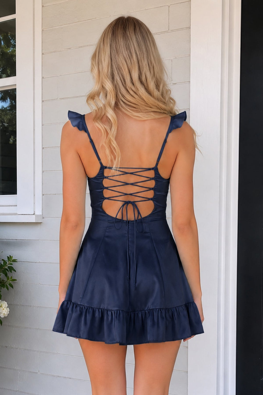 Aqua Sweetheart Ruffled A-Line Satin Homecoming Dress
