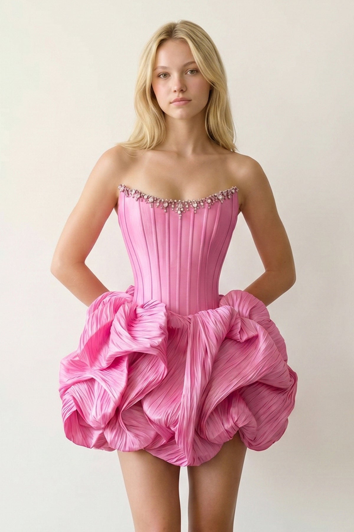 Black Bubble Hem Strapless Basque Waist Homecoming Dress With Beading
