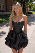 Black Bubble Hem Strapless Basque Waist Homecoming Dress With Beading