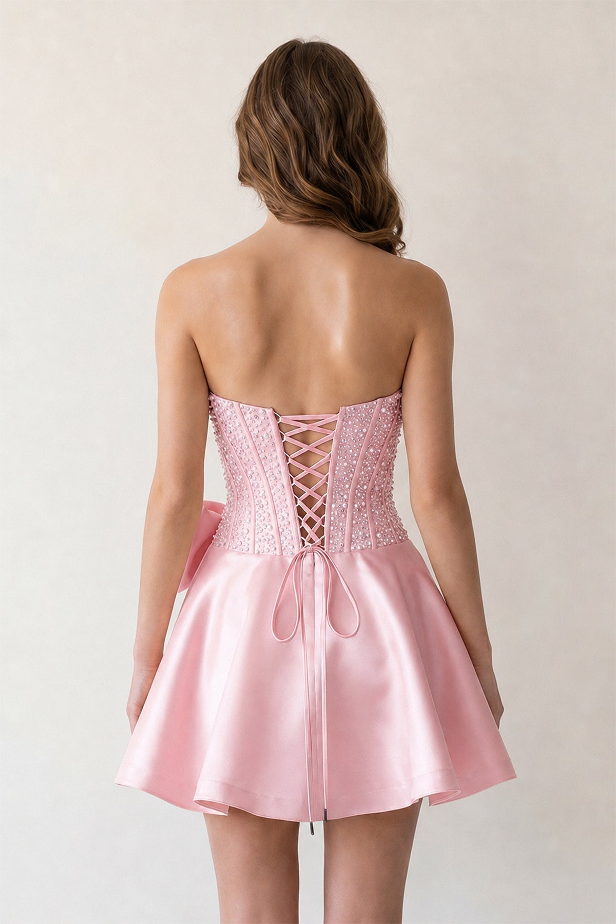 Black Sparkly Strapless A-Line Satin Corset Mini Homecoming Dress With Pearl