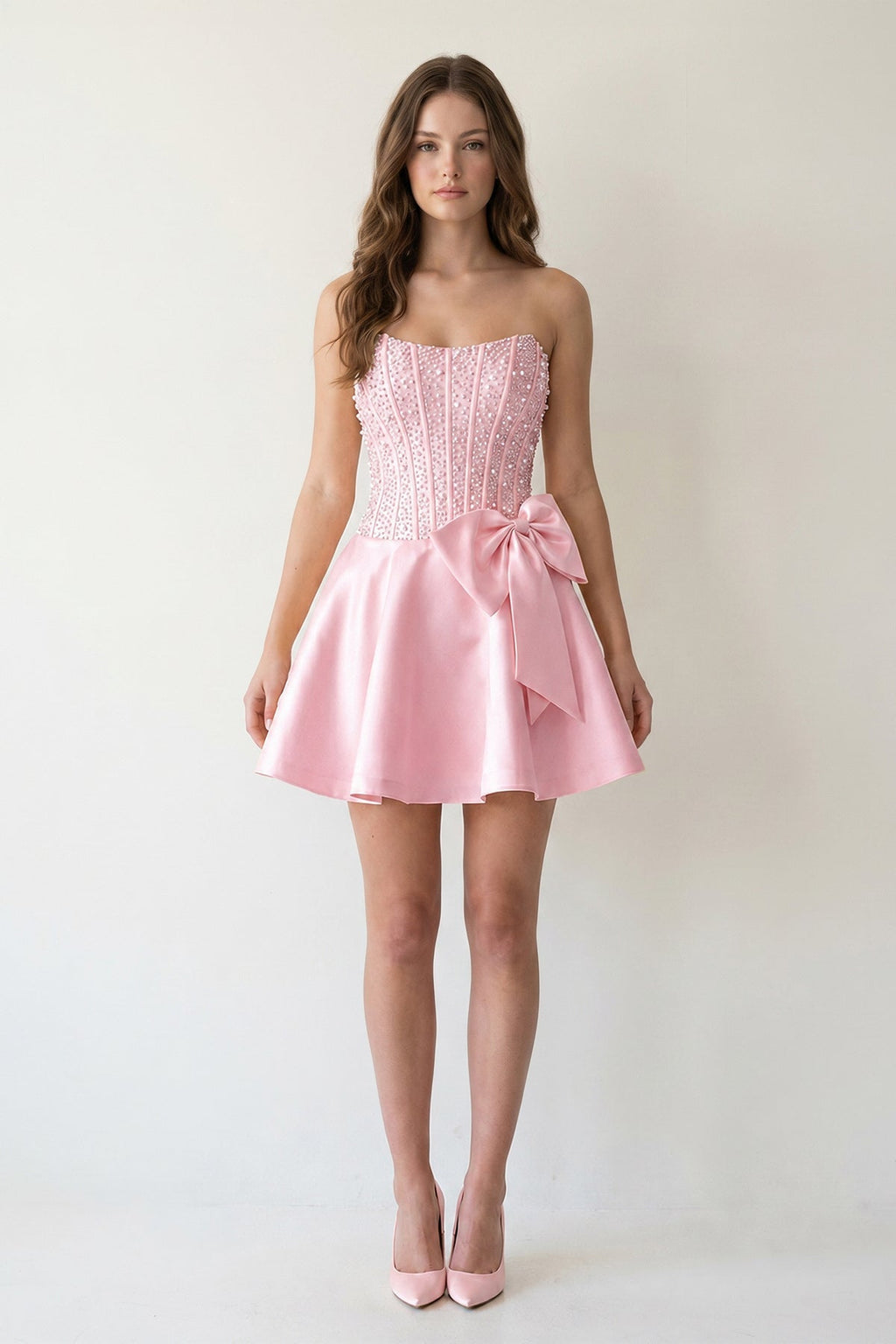 Black Sparkly Strapless A-Line Satin Corset Mini Homecoming Dress With Pearl