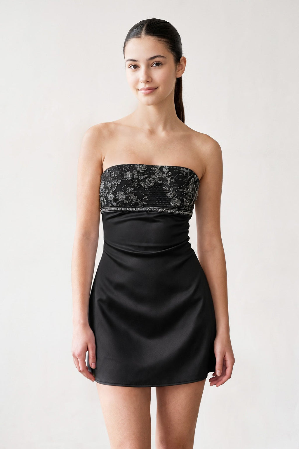 Aqua Strapless Appliqued Satin Sheath Homecoming Dress