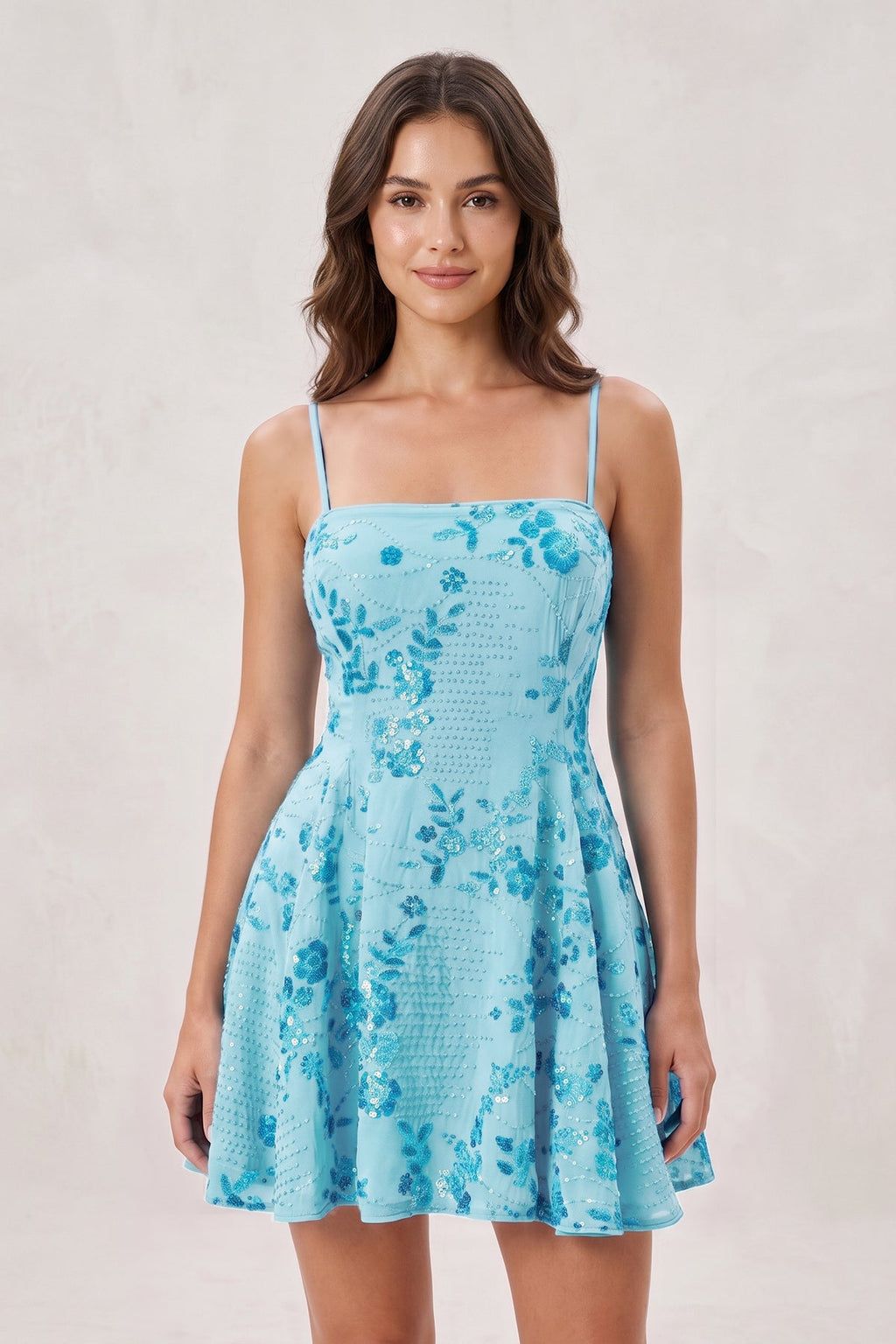 Pink Spaghetti Straps A-Line Sequined Chiffon Homecoming Dress