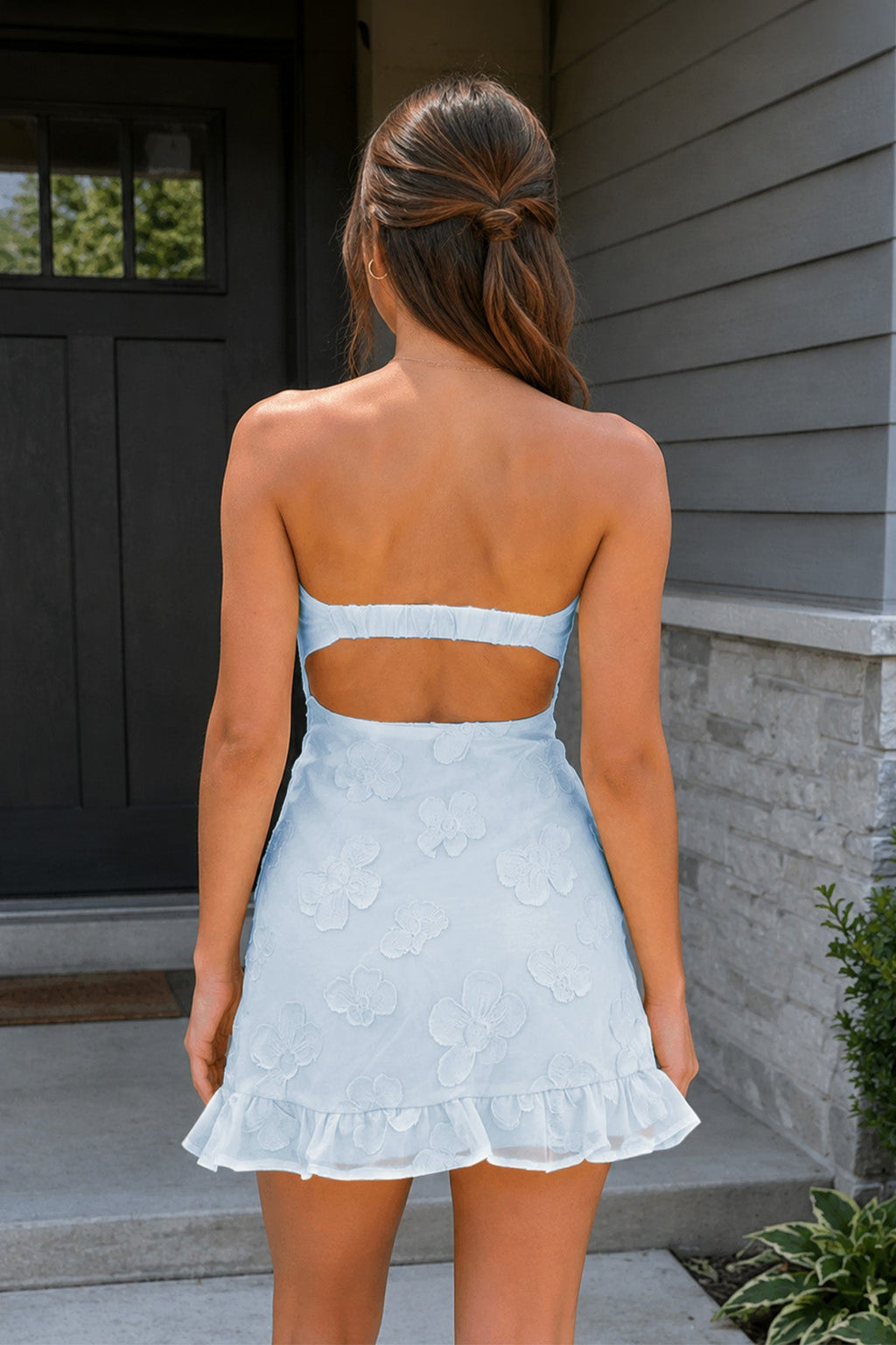 Yellow Sweetheart Embroidered Tulle Ruffled A-Line Homecoming Dress