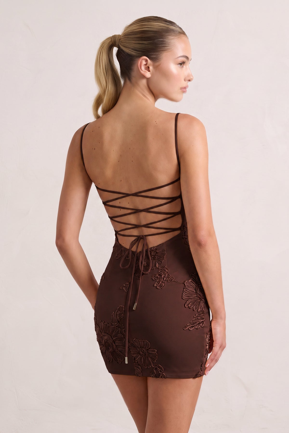 Burgundy Spaghetti Straps Sheath Homecoming Dress With Floral Embroidery