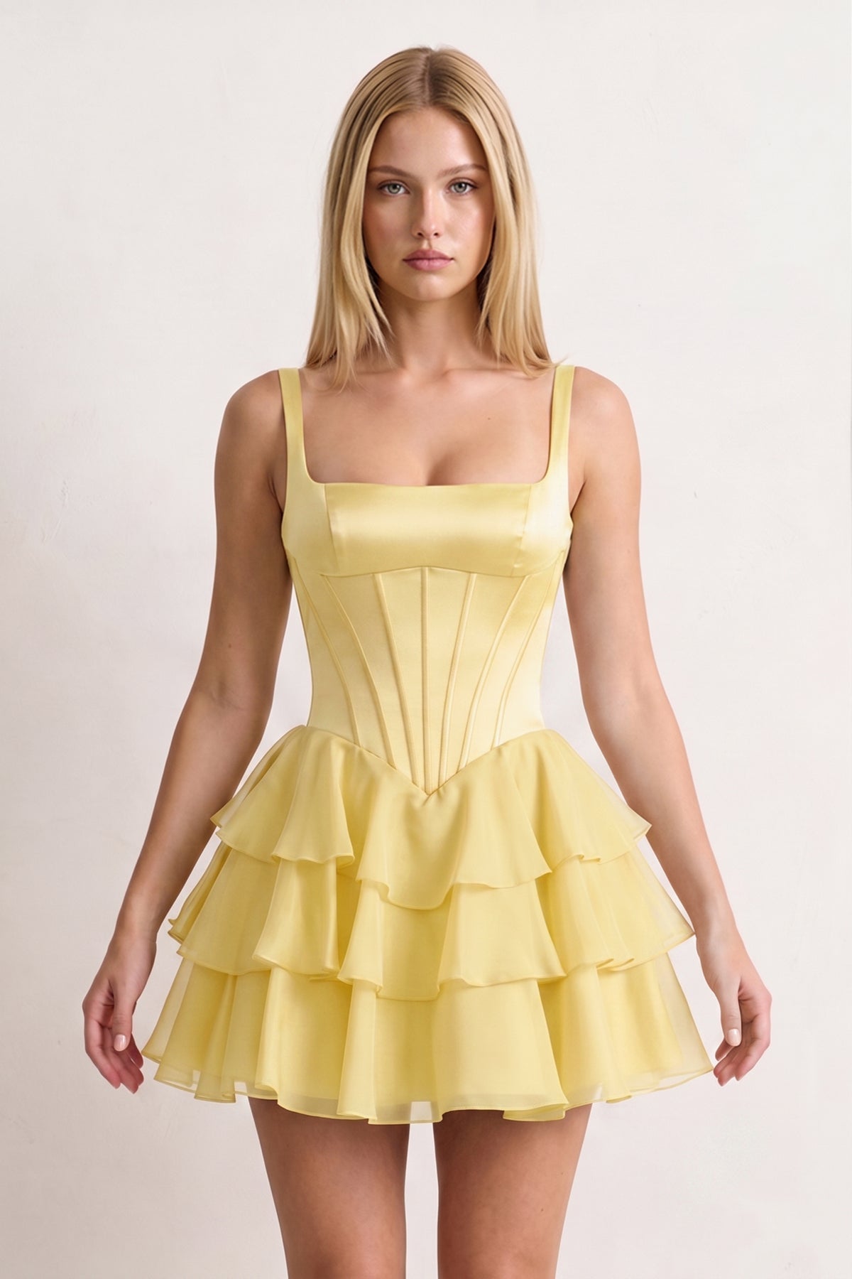 Burgundy Square Neck Satin Corset Ruffled A-Line Homecoming Dress