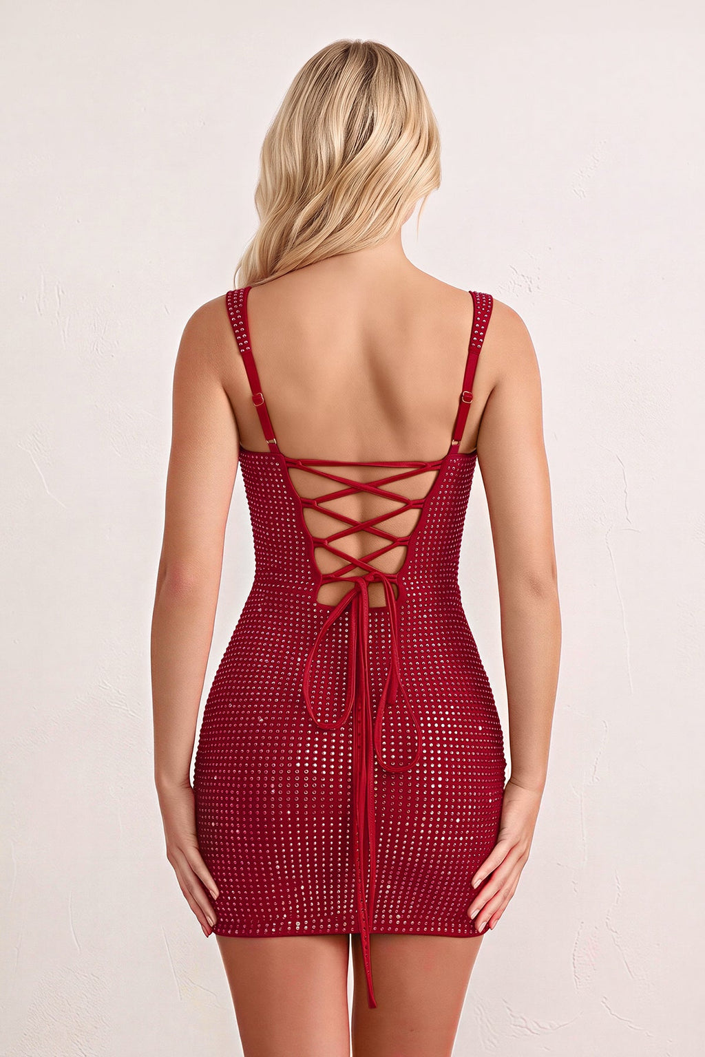 Red Sweetheart Satin Sheath Homecoming Dress with Rhinestones
