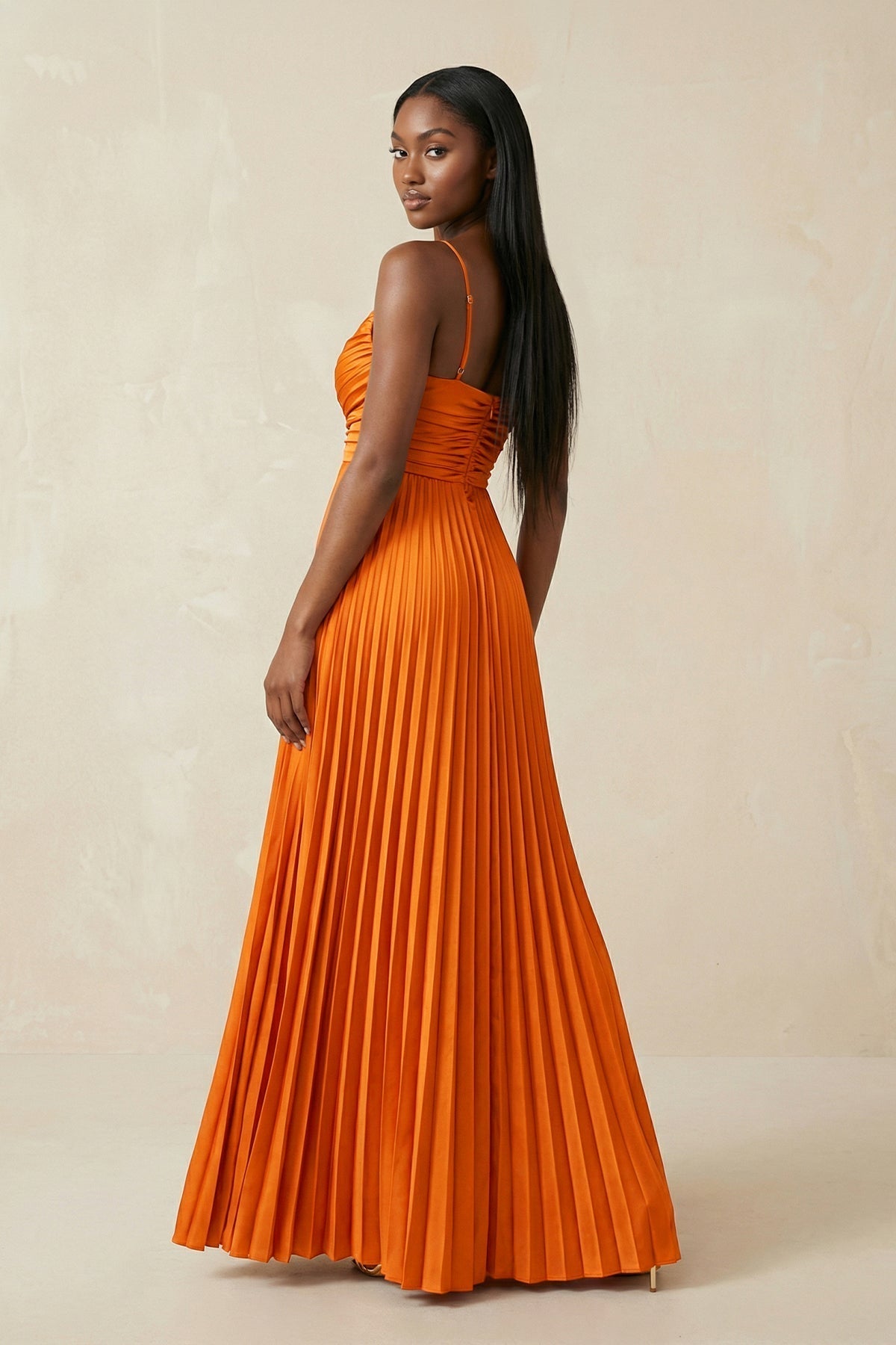 Cami Strap Pleated A-Line Bridesmaid Dress in Cinnamon