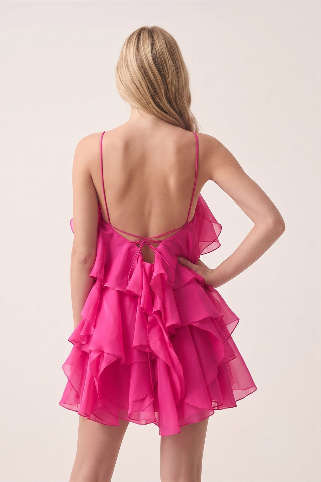 Coral Pink Ruffled Chiffon Halter Asymmetrical A-Line Homecoming Dress