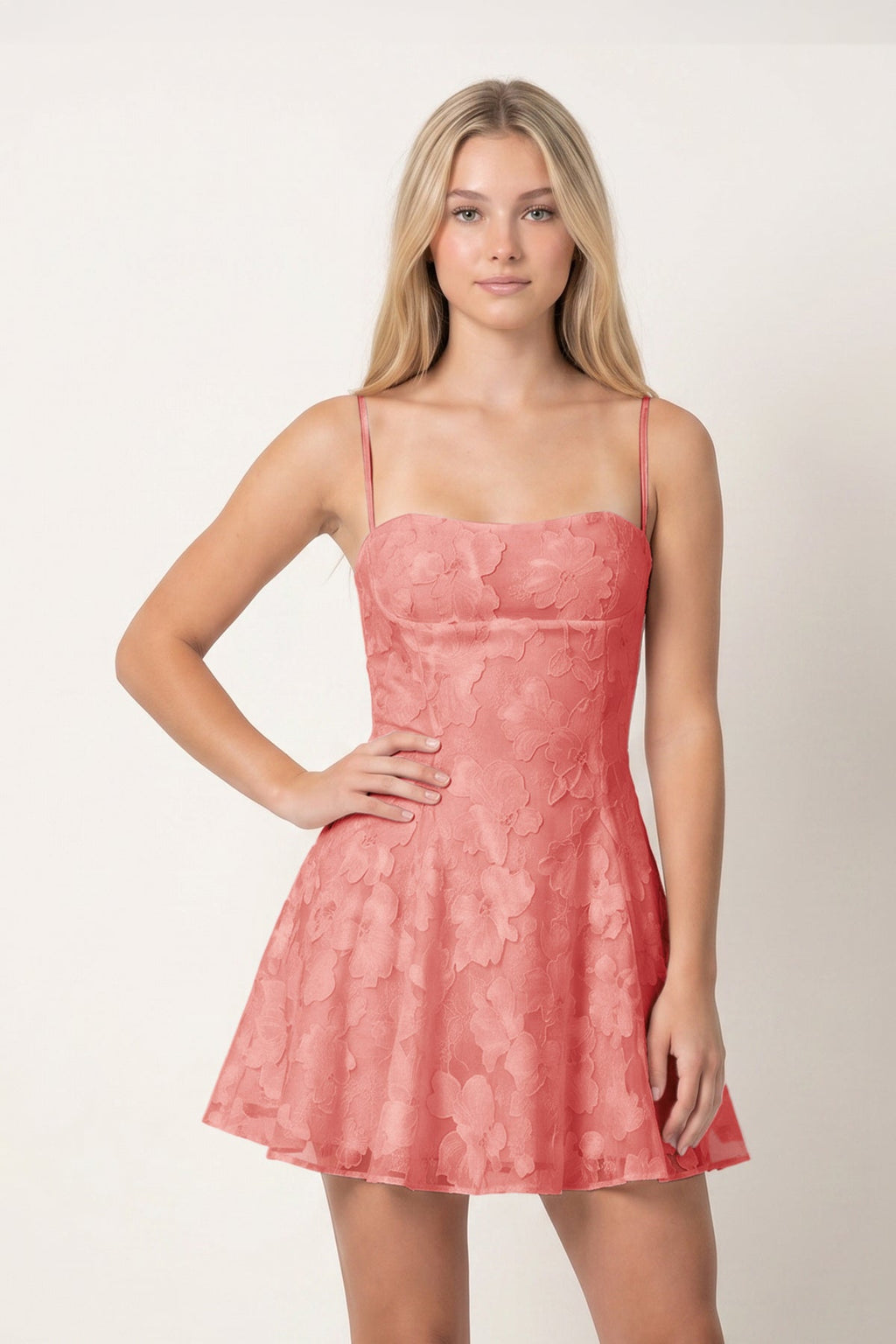 Spaghetti Straps A-Line Chiffon Jacquard Homecoming Dress