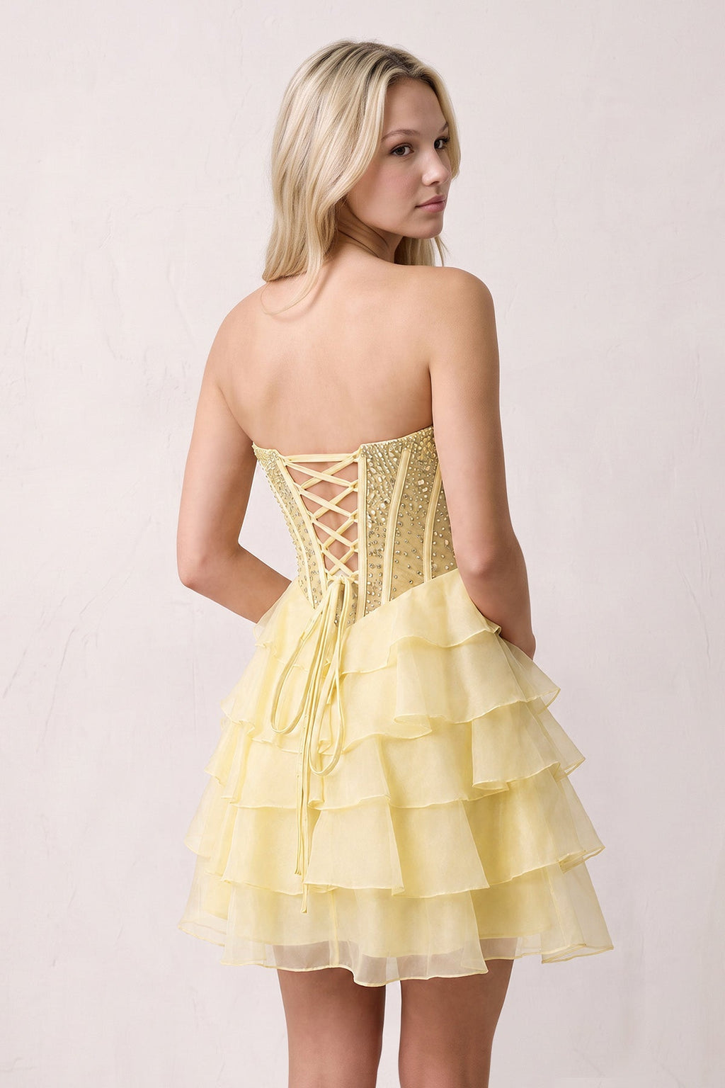 Coral Pink Sweetheart Tiered Ruffled A-Line Corset Chiffon Homecoming Dress