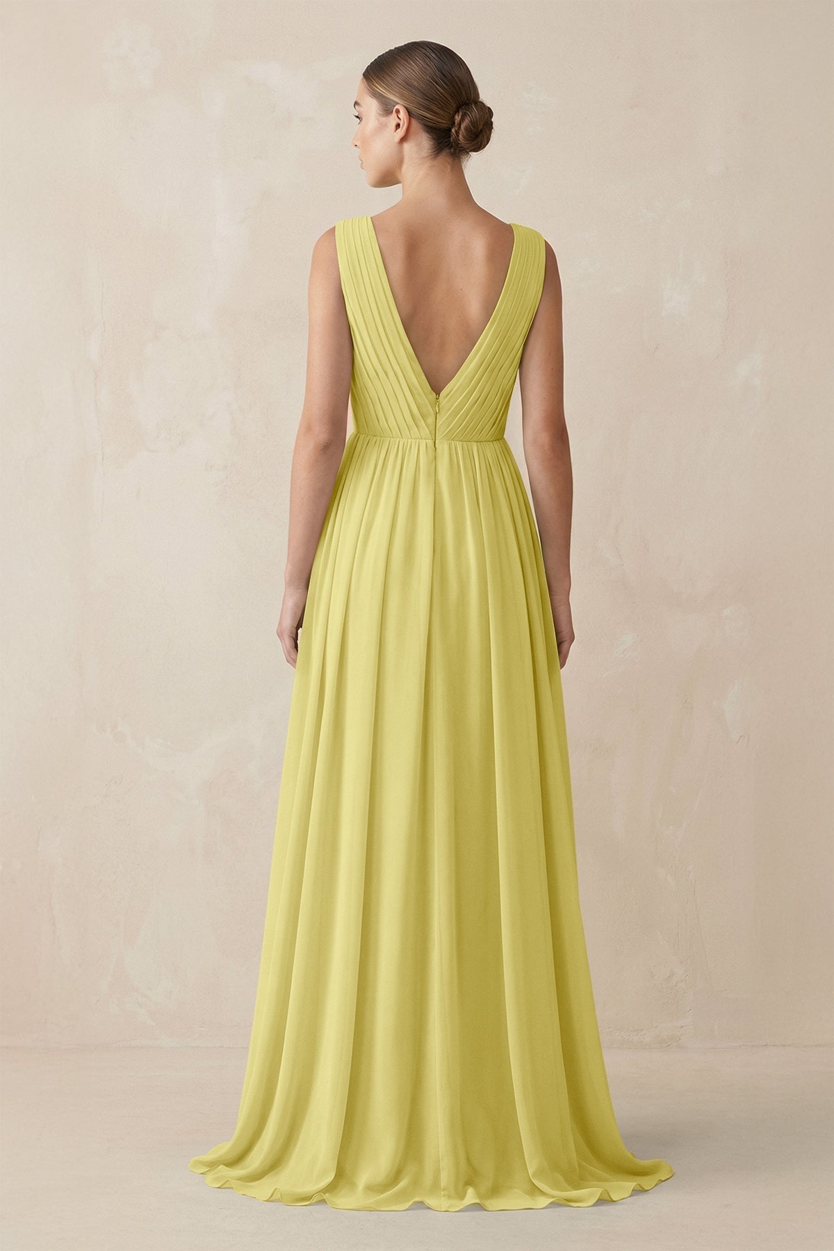 V-Neck Pleated A-Line Chiffon Bridesmaid Dress in Buttercup