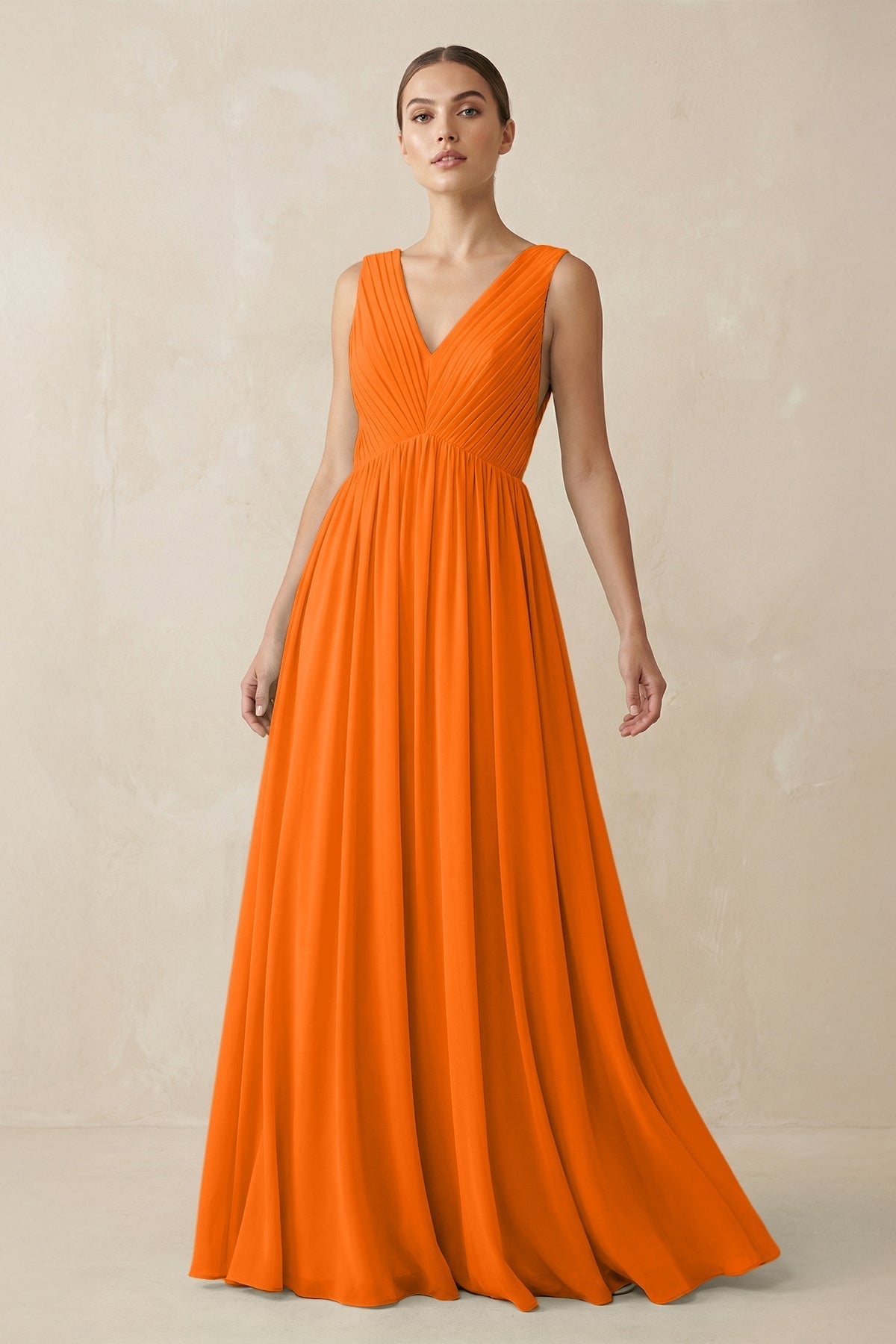 V-Neck Pleated A-Line Chiffon Bridesmaid Dress in Cinnamon