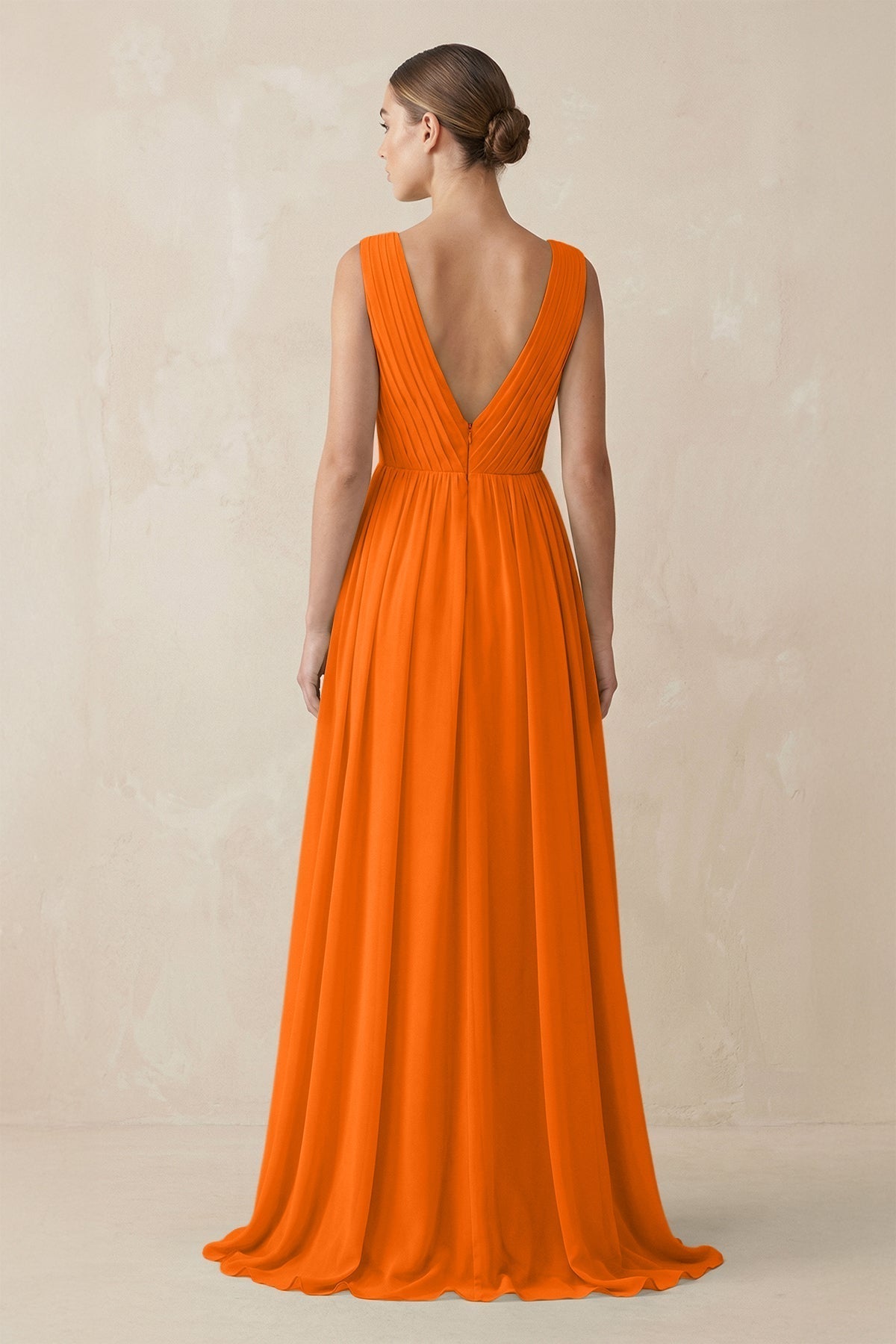 V-Neck Pleated A-Line Chiffon Bridesmaid Dress in Cinnamon