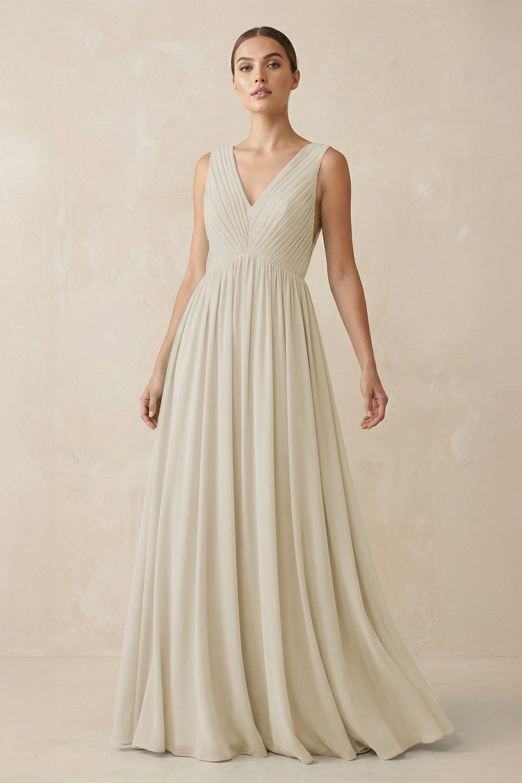 V-Neck Pleated A-Line Chiffon Bridesmaid Dress in Dove Gray
