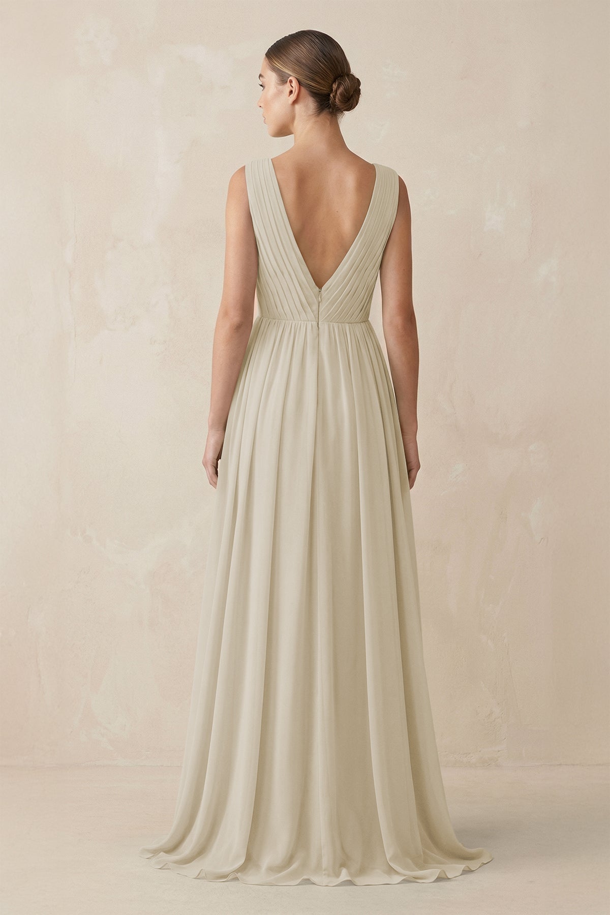 V-Neck Pleated A-Line Chiffon Bridesmaid Dress in Dove Gray