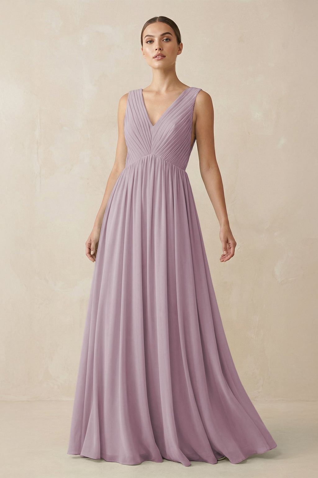 V-Neck Pleated A-Line Chiffon Bridesmaid Dress in Dusk