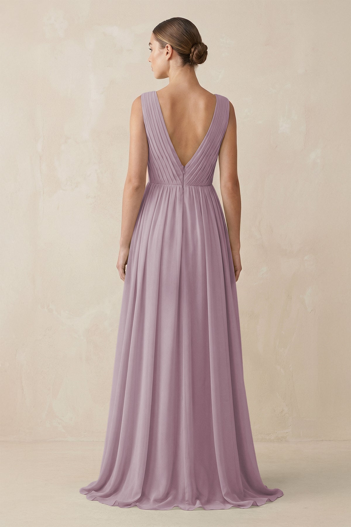 V-Neck Pleated A-Line Chiffon Bridesmaid Dress in Dusk