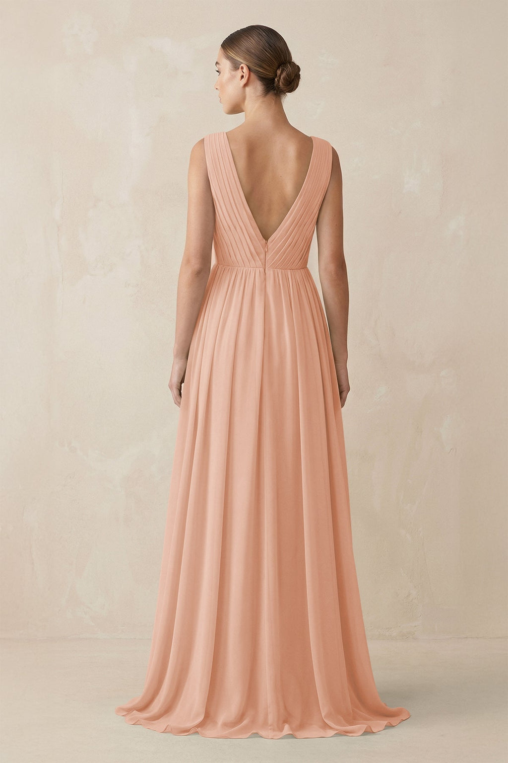 V-Neck Pleated A-Line Chiffon Bridesmaid Dress in English Rose