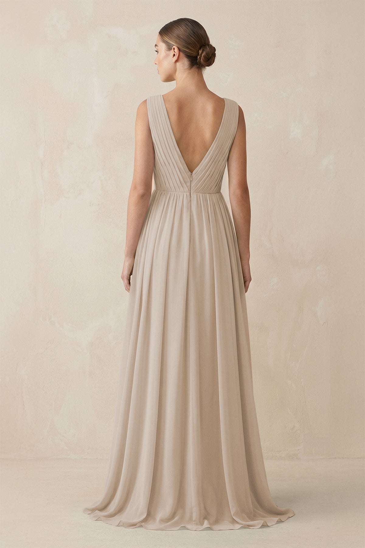 V-Neck Pleated A-Line Chiffon Bridesmaid Dress in Frost