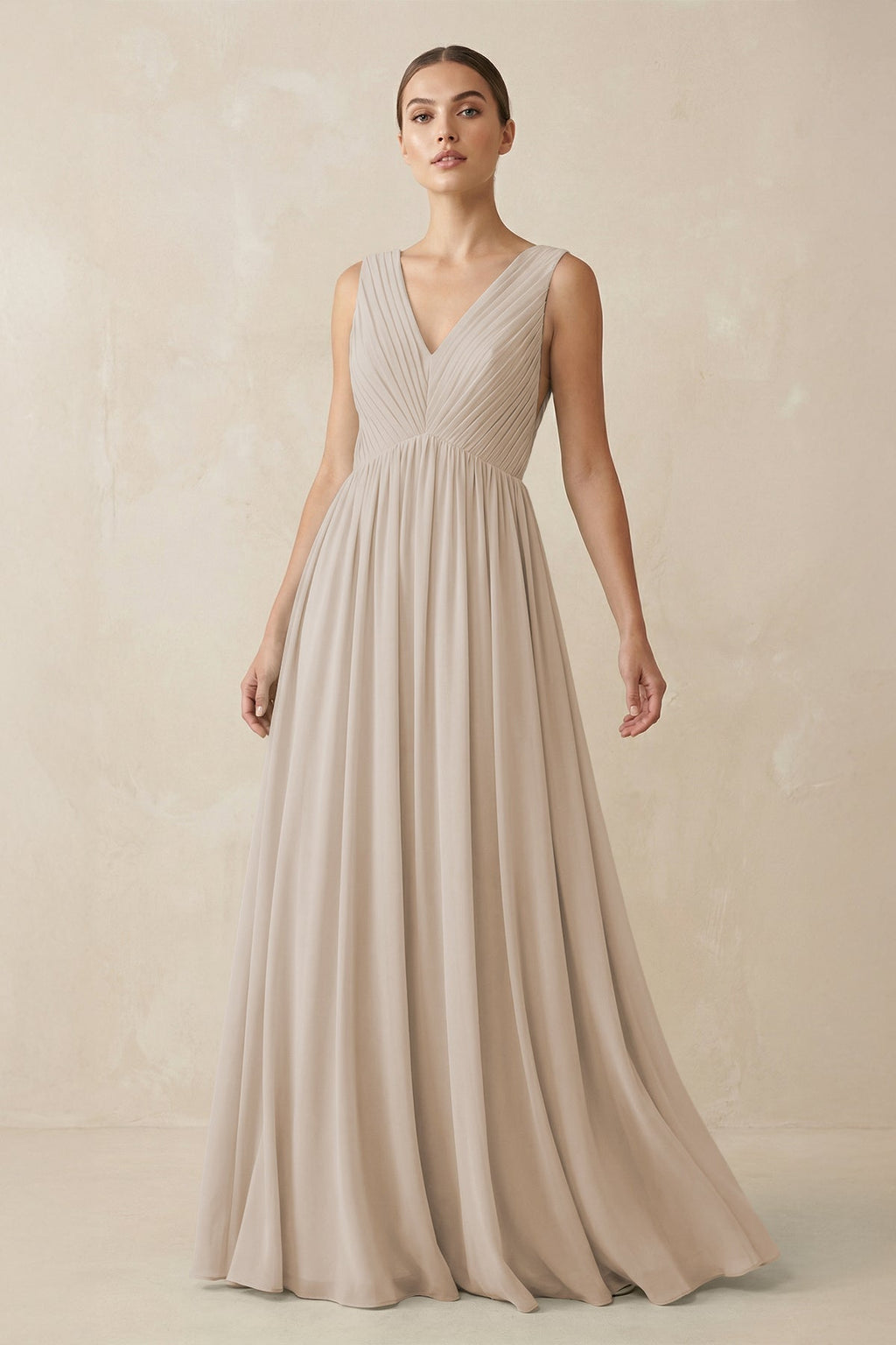 V-Neck Pleated A-Line Chiffon Bridesmaid Dress in Frost