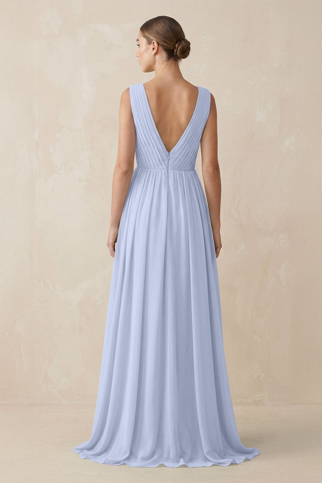 V-Neck Pleated A-Line Chiffon Bridesmaid Dress in Ice