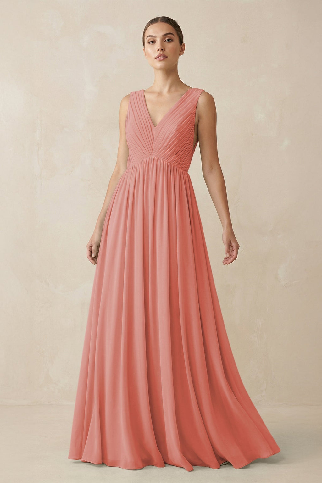 V-Neck Pleated A-Line Chiffon Bridesmaid Dress in Mulberry