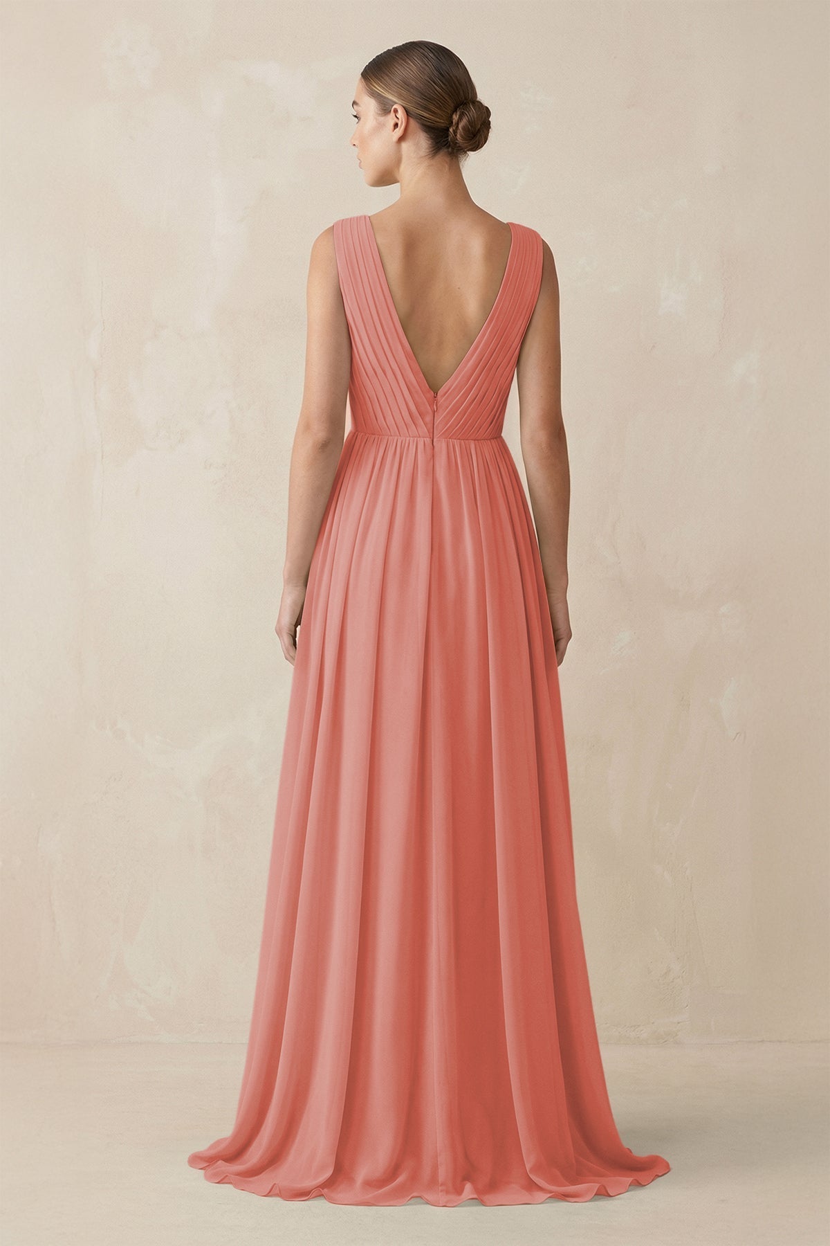 V-Neck Pleated A-Line Chiffon Bridesmaid Dress in Mulberry