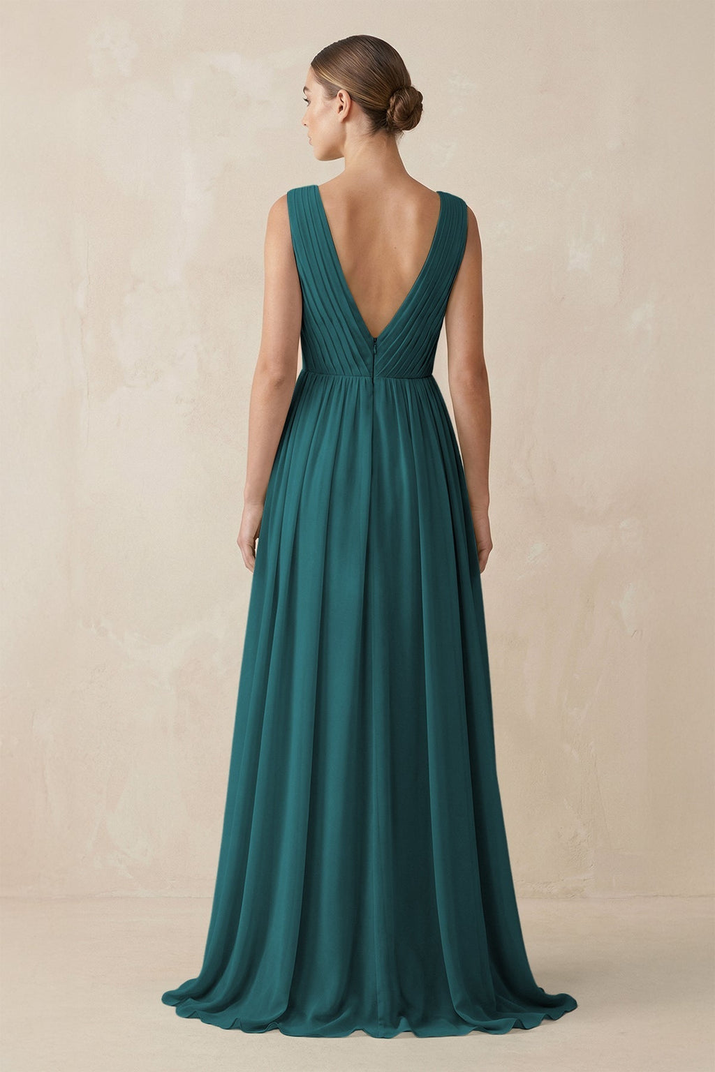 V-Neck Pleated A-Line Chiffon Bridesmaid Dress in Pine