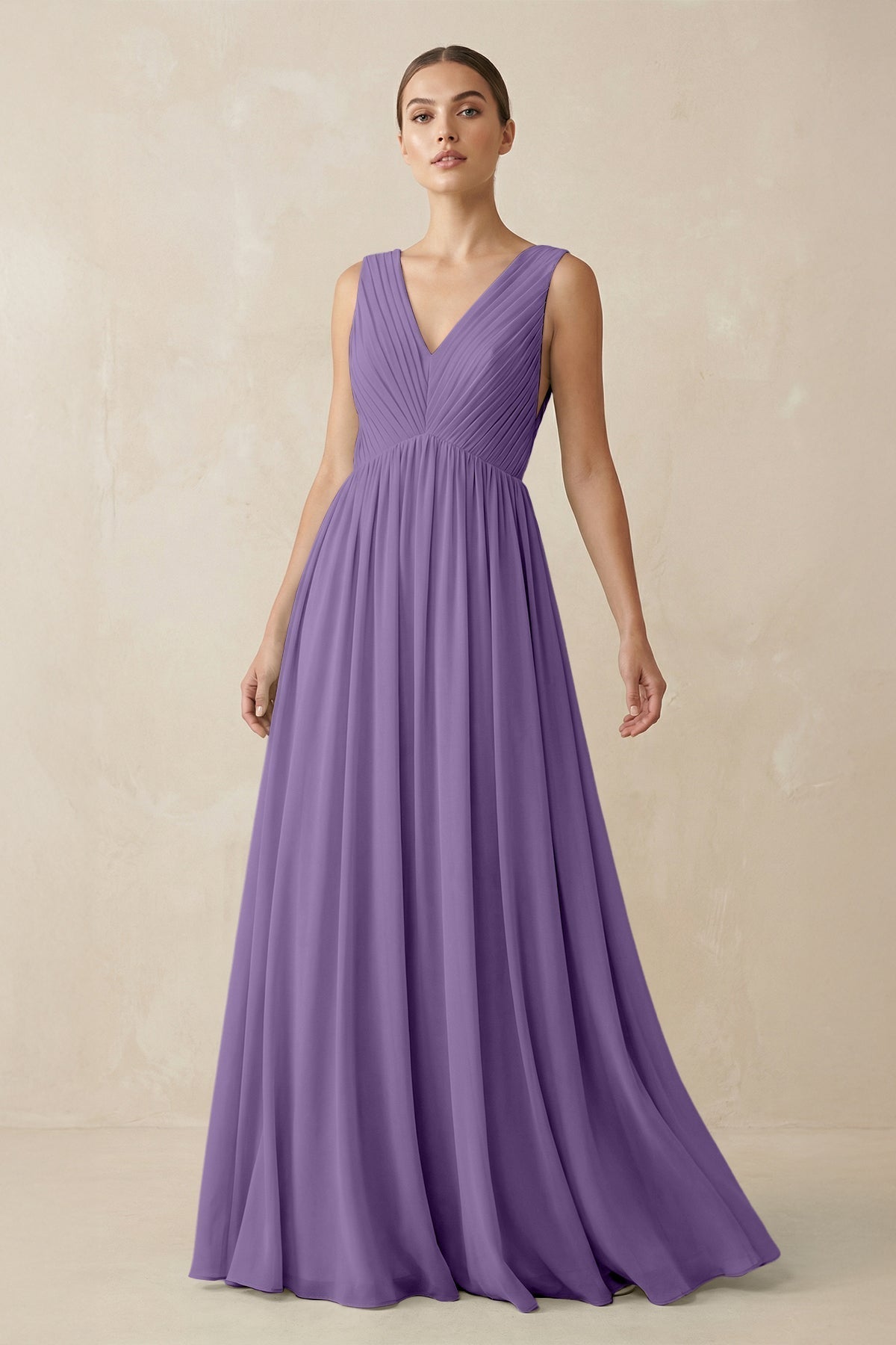 V-Neck Pleated A-Line Chiffon Bridesmaid Dress in Tahiti