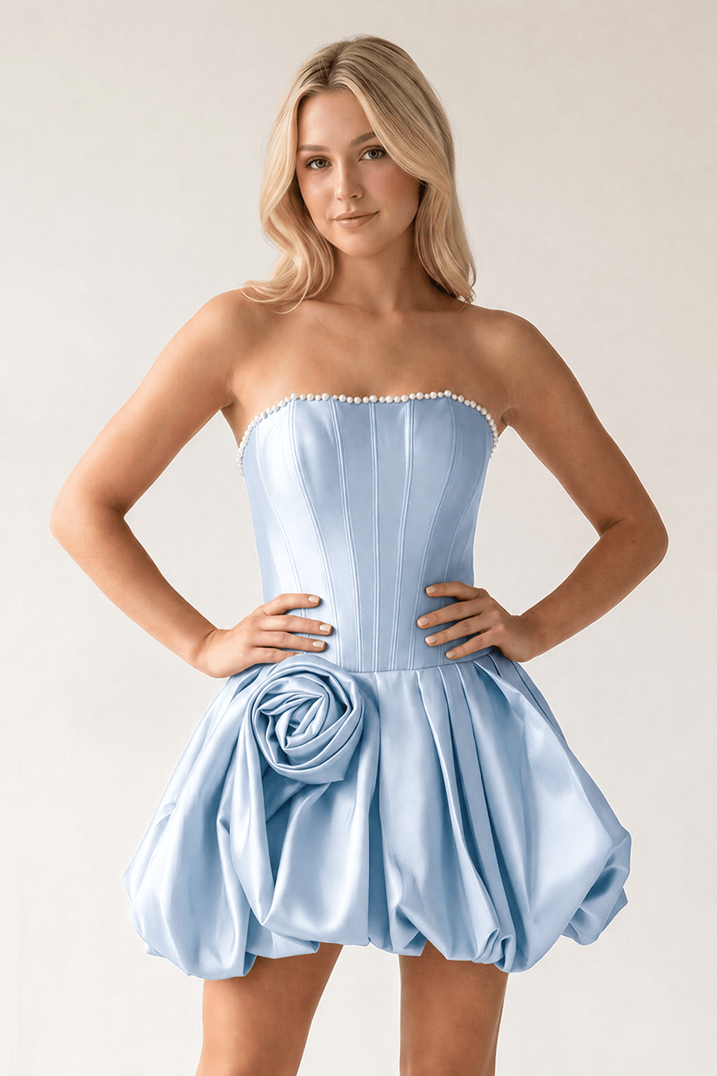 Fuchsia A-Line Bubble Hem Satin Strapless Corset Homecoming Dress
