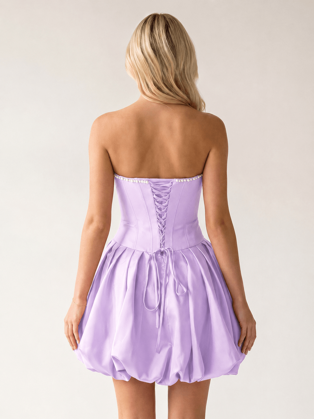 Fuchsia A-Line Bubble Hem Satin Strapless Corset Homecoming Dress