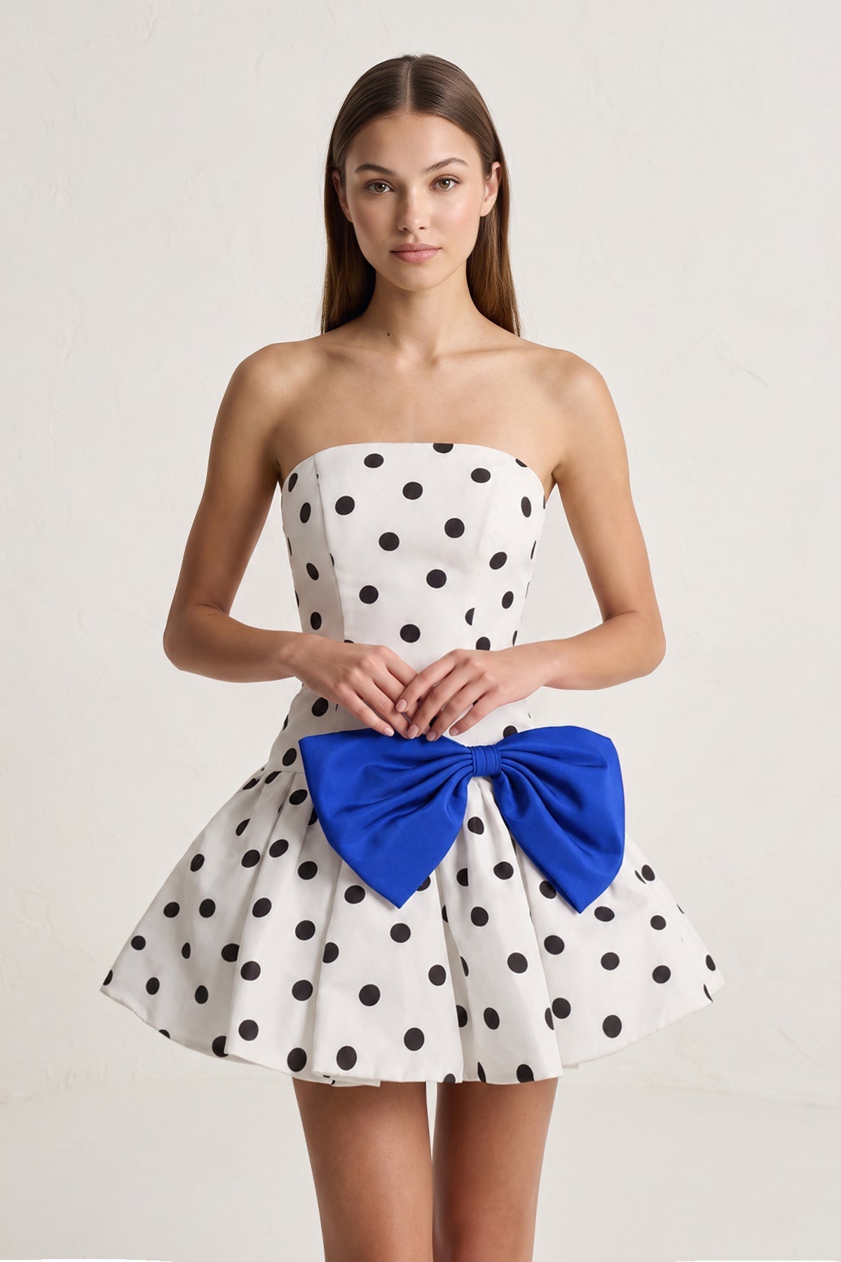 Fuchsia Bowknot A-Line Strapless Polka Dots Satin Homecoming Dress