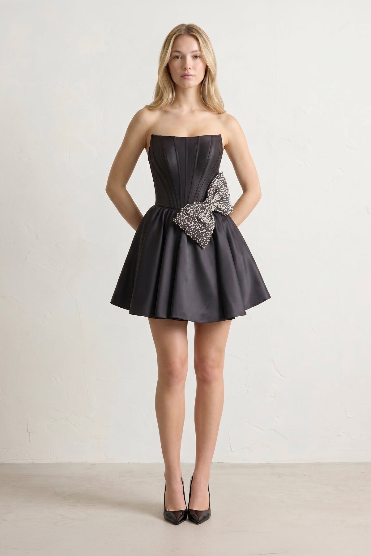 Fuchsia Strapless A-Line Satin Mini Corset Homecoming Dress With Bow
