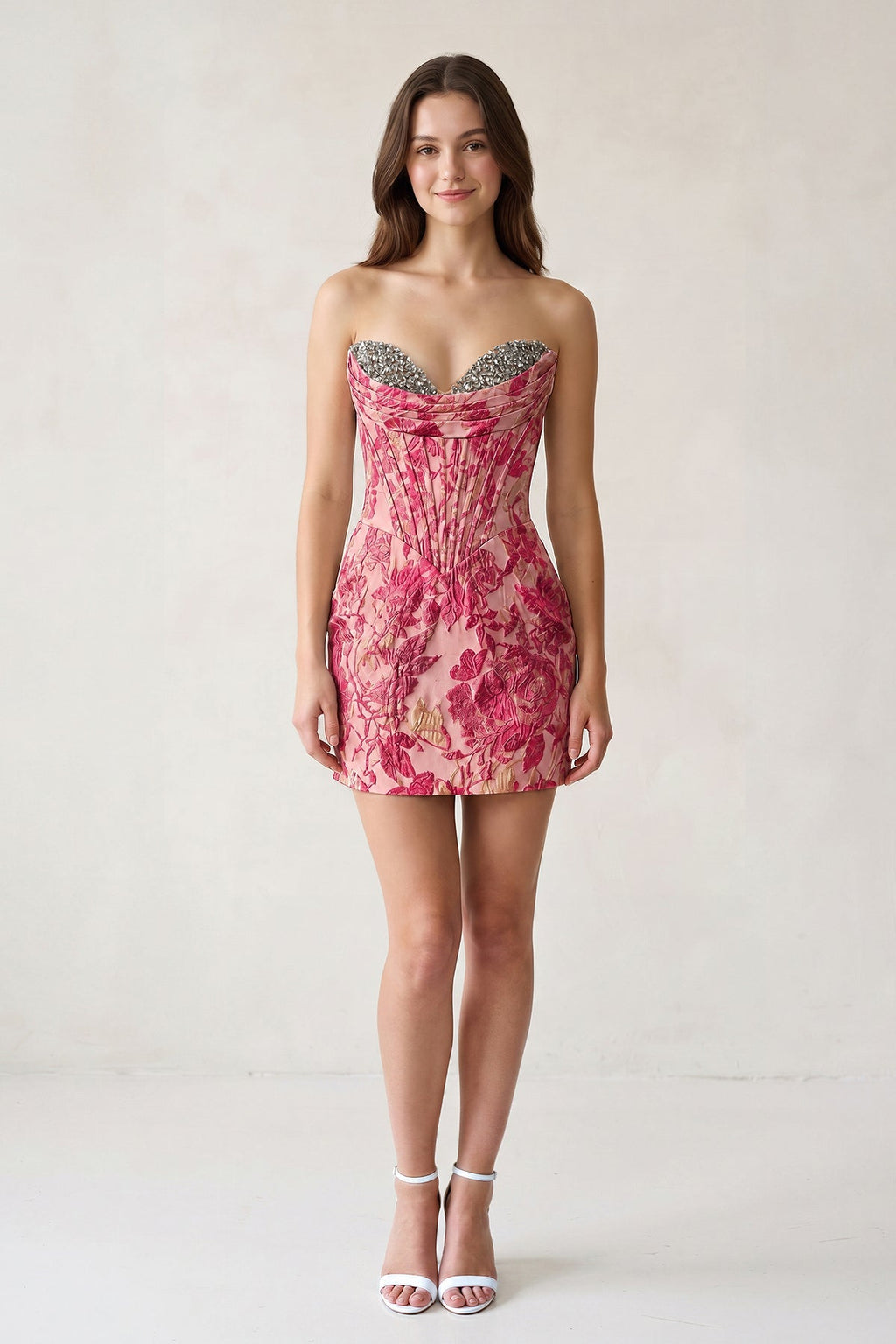 Blue Sweetheart Jacquard Sheath Corset Homecoming Dress