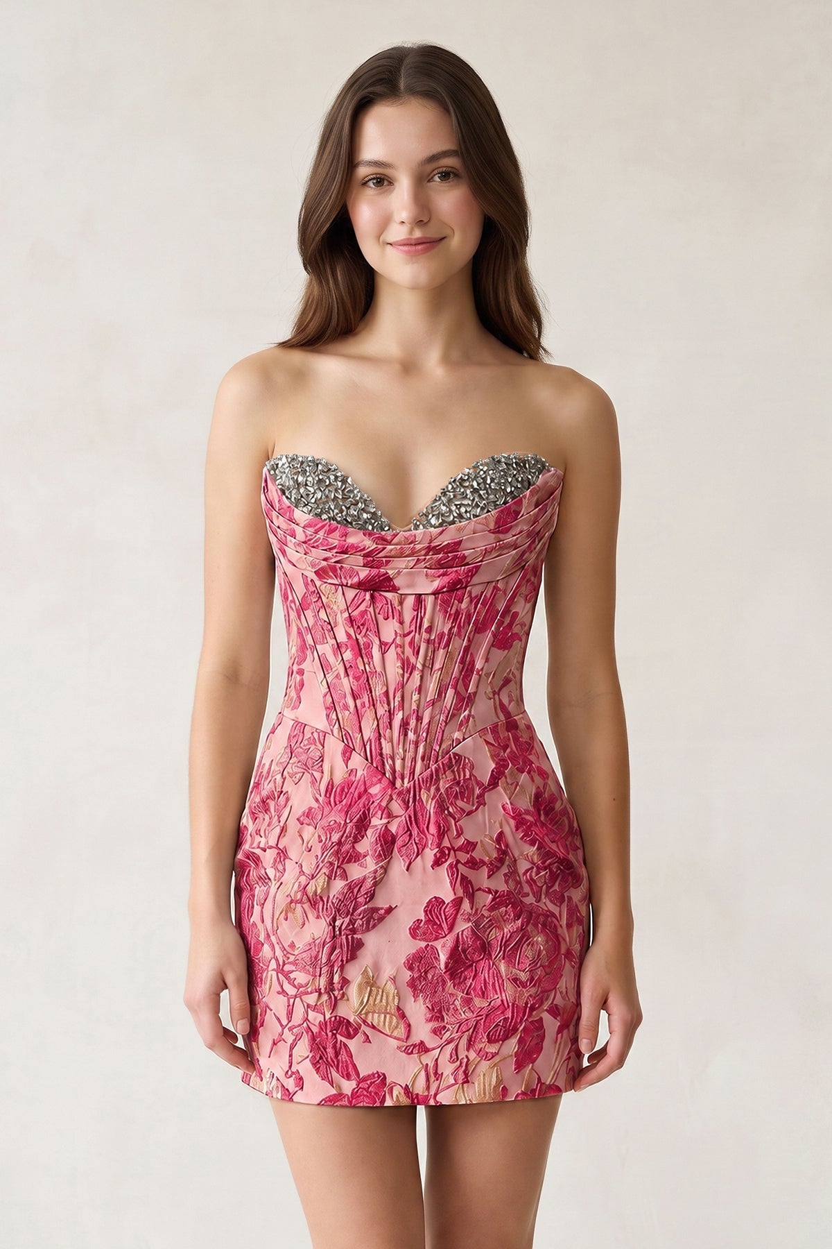Blue Sweetheart Jacquard Sheath Corset Homecoming Dress