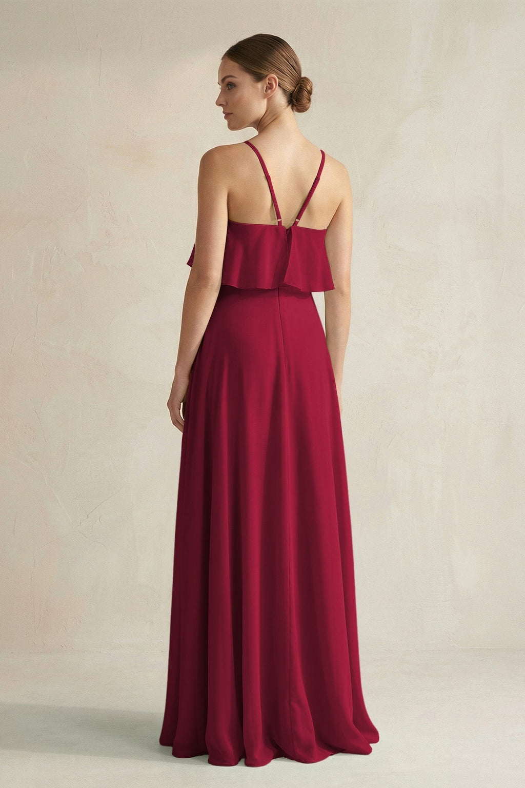 Halter Neck A-Line Chiffon Bridesmaid Dress with Keyhole in Berry