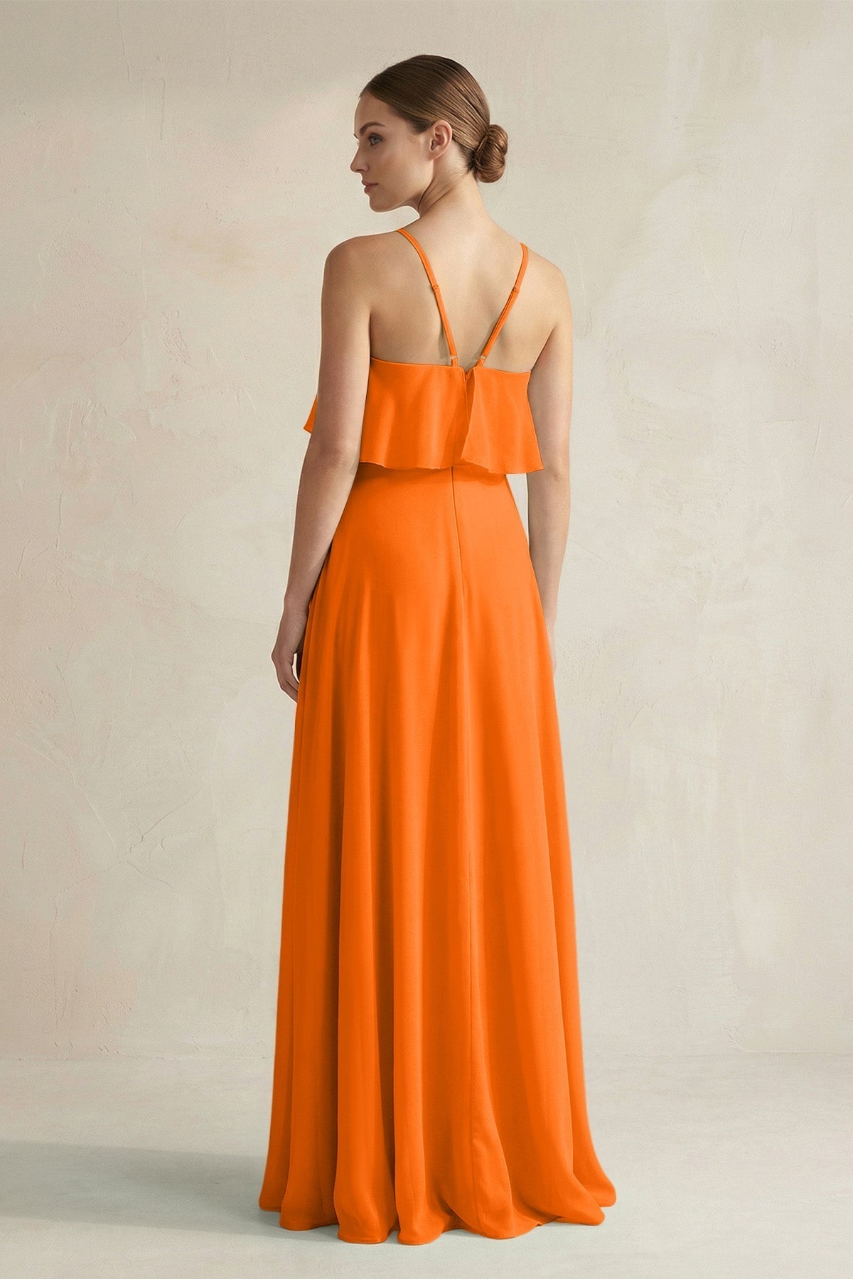 Halter Neck A-Line Chiffon Bridesmaid Dress with Keyhole in Cinnamon