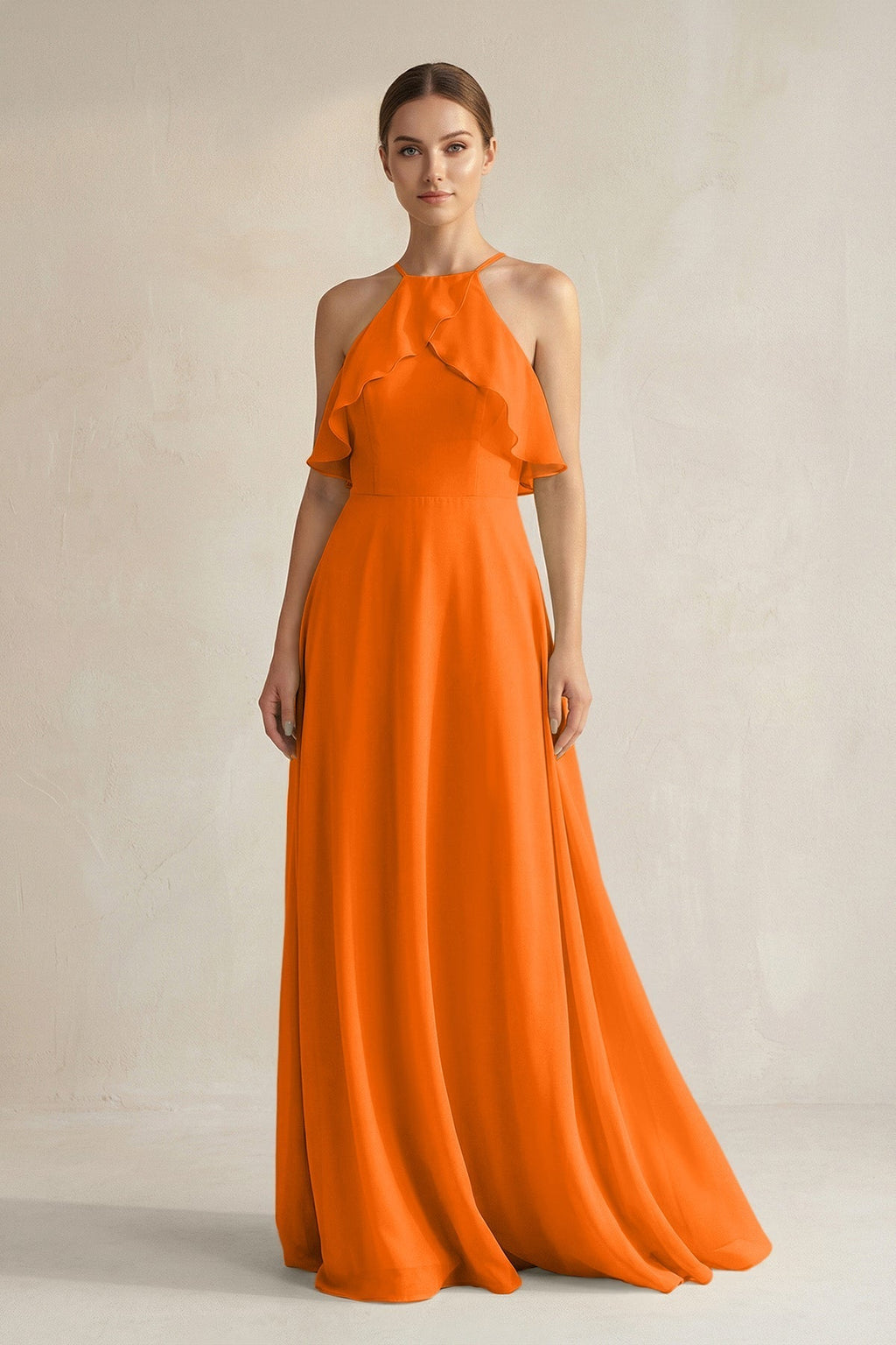 Halter Neck A-Line Chiffon Bridesmaid Dress with Keyhole in Cinnamon
