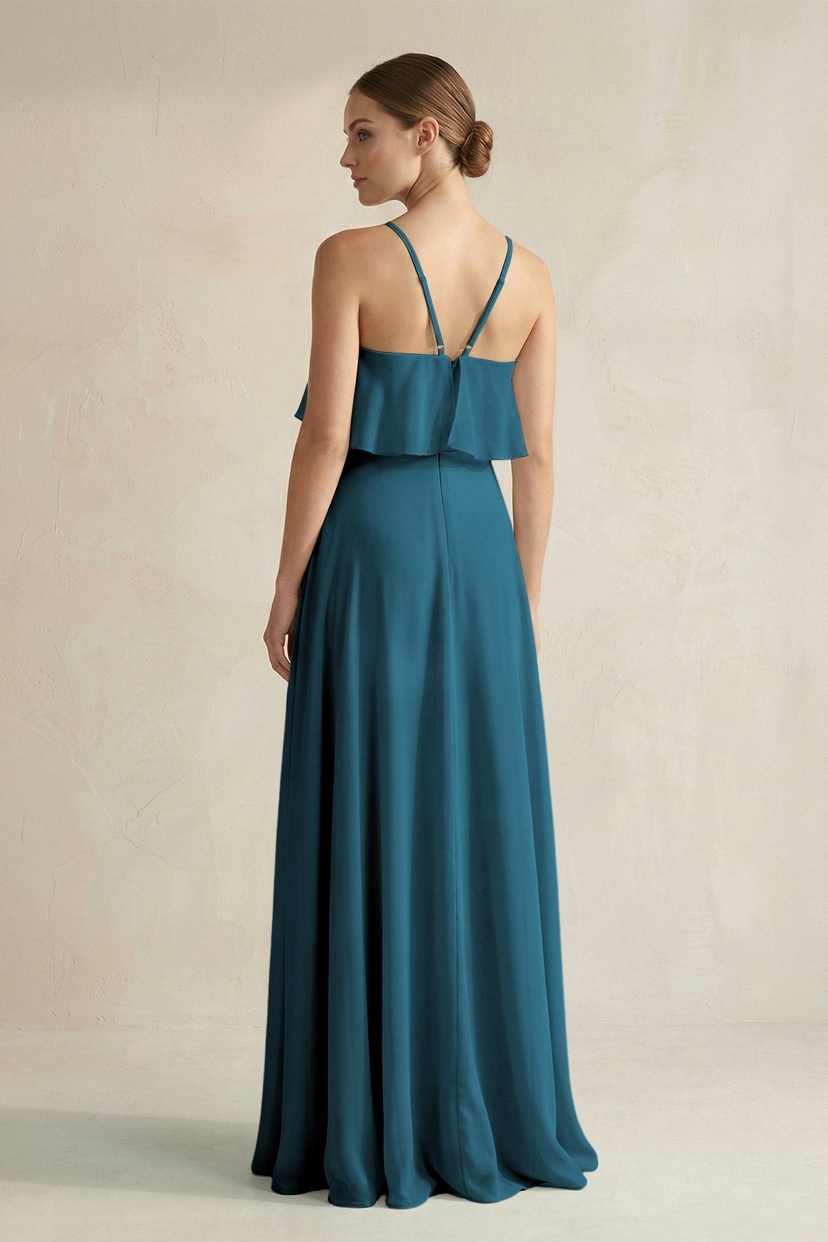 Halter Neck A-Line Chiffon Bridesmaid Dress with Keyhole in Dark Teal