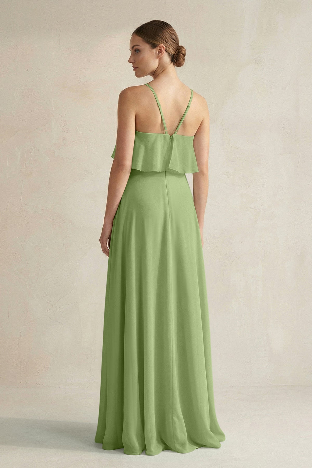 Halter Neck A-Line Chiffon Bridesmaid Dress with Keyhole in Matcha