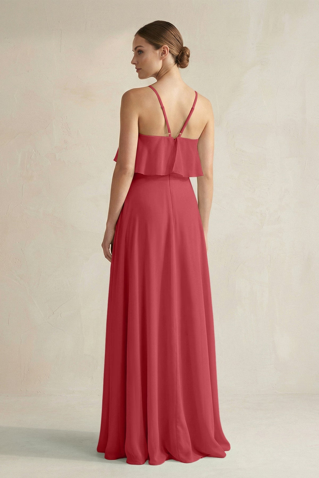 Halter Neck A-Line Chiffon Bridesmaid Dress with Keyhole in Merlot