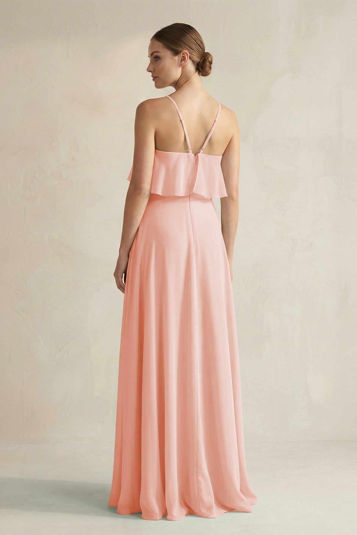 Halter Neck A-Line Chiffon Bridesmaid Dress with Keyhole in Rose Petal